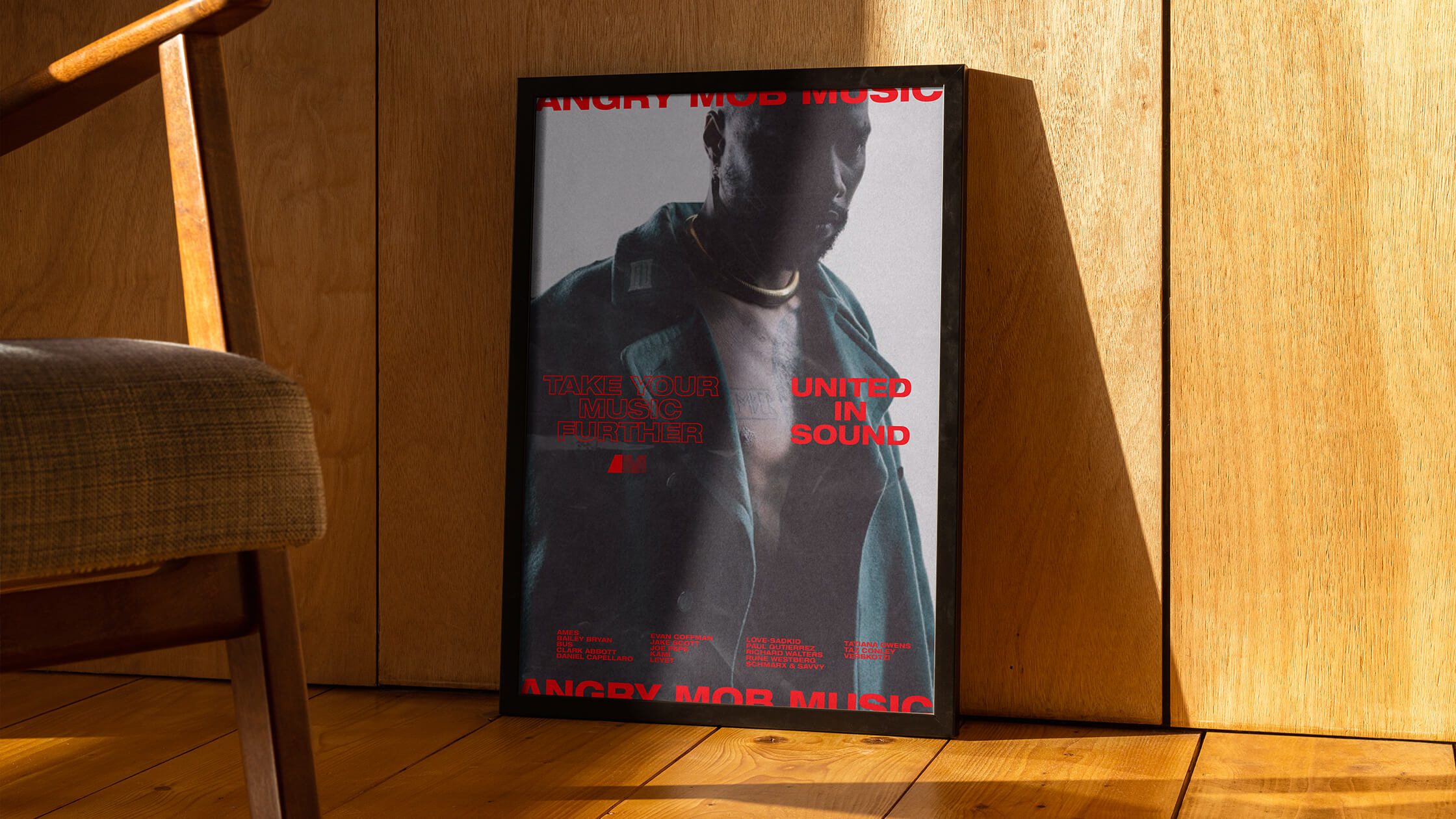 Angry Mob Music campaign poster highlighting bold typography and graphic composition.