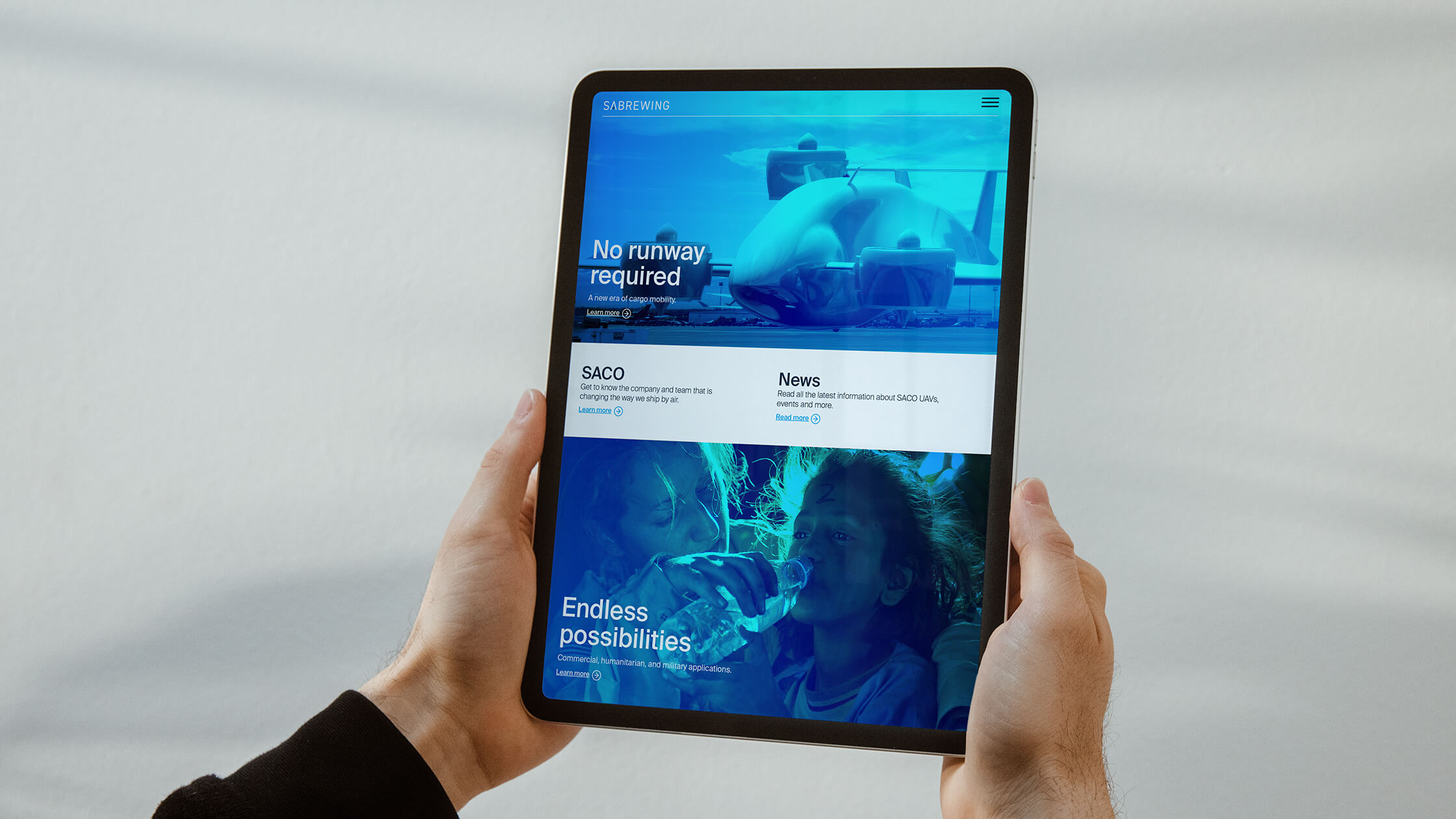 Sabrewing Aircraft website design landing page
