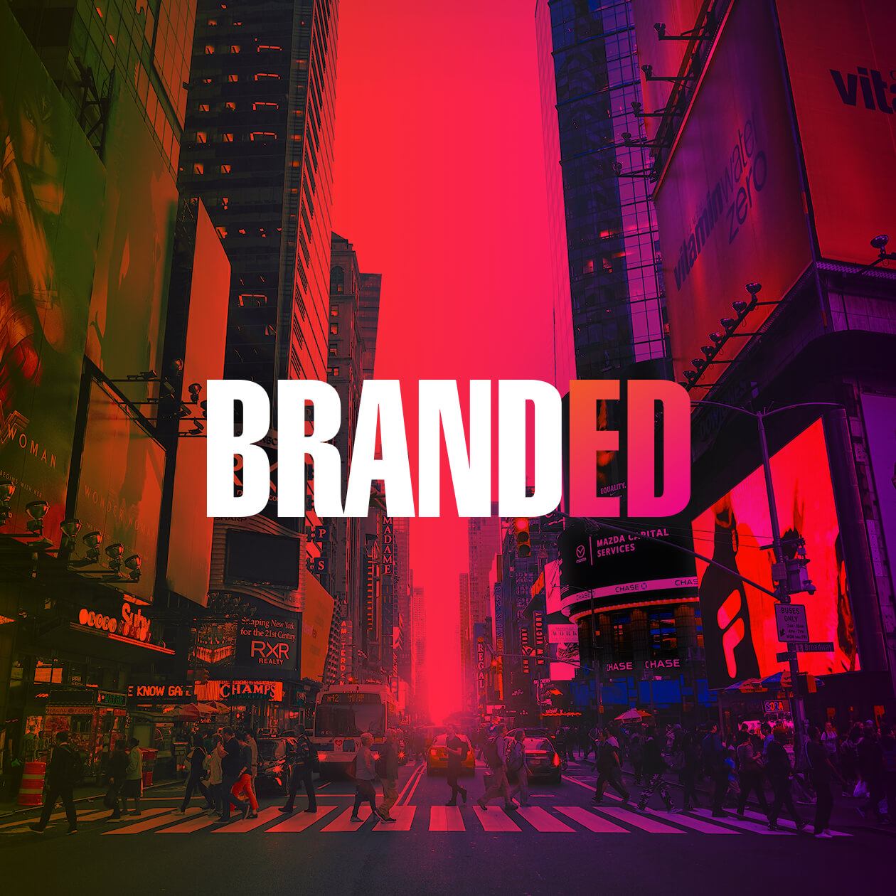 busy crosswalk in Times Square, the most branded outdoor area in the world